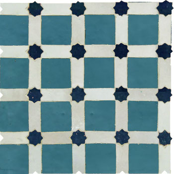 Mosaic House Moroccan tile Alhambra 28-1-3 Teal White Midnight Blue  zellige, mosaic, zellij, field, pattern, glaze, stars 